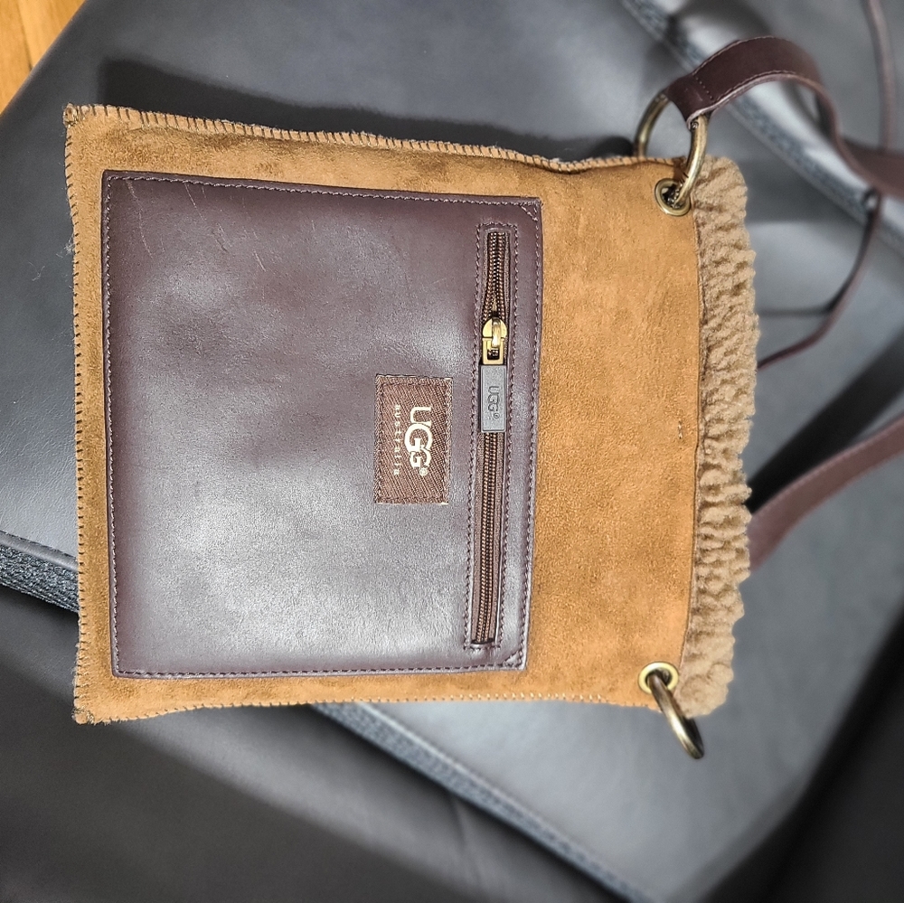 UGG Australia Suede Leather Sherling Sheepskin Crossbody Messenger Bag